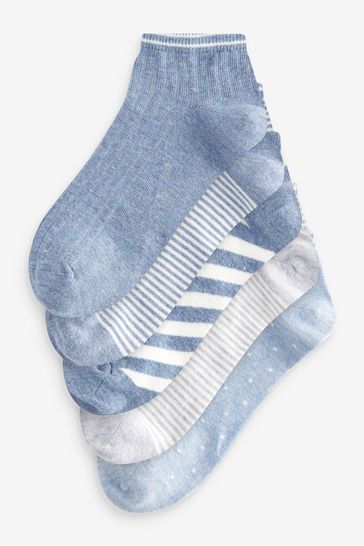 Blue/White/Grey Stripe Trainer Socks 5 Pack