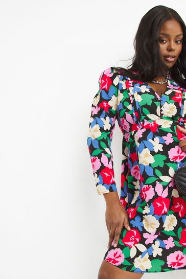Buy Simply Be Black Floral Button Thru Skater Dress from Next