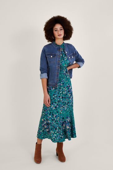 Monsoon Blue Cassey Collarless Denim Jacket with Sustainable Cotton