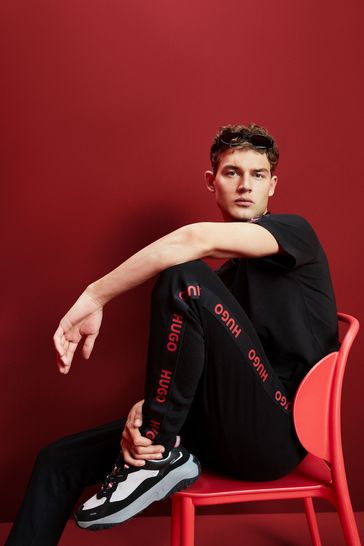 Buy HUGO Black 100 Cotton Embroidered Tape Logo Tracksuit Joggers from Next Bahrain