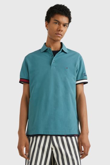 Tommy Hilfiger Green Flag Cuff Slim Polo Shirt