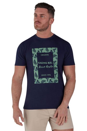 Raging Bull Blue Beach Rugby Pattern T-Shirt