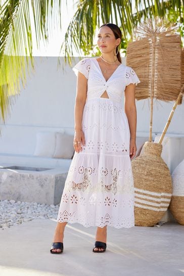 Myleene Klass Broderie White Maxi Dress
