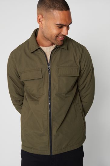 Threadbare Green Fleece Lined Zip Up Cotton Shacket