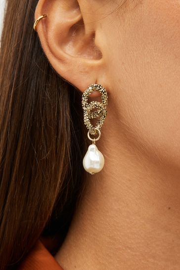 Pearl drop deals earrings gold tone
