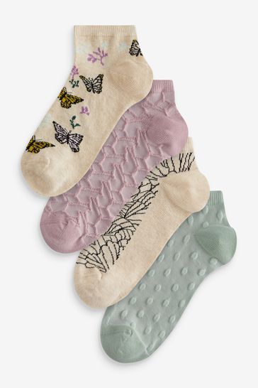 Pastel Butterfly Trainer Socks 4 Pack