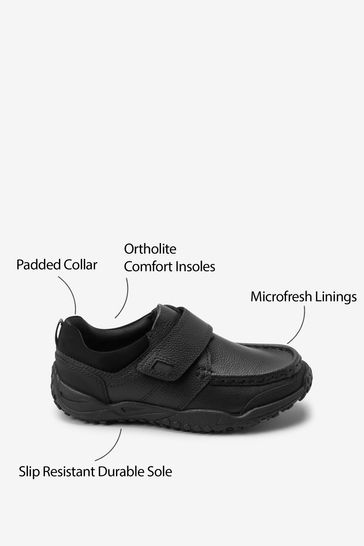 Black Wide Fit G School Leather Single Strap Shoes
