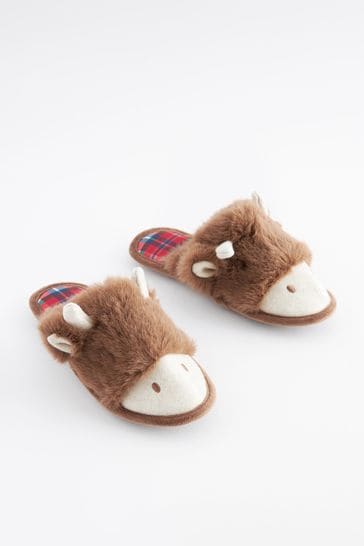 Buy Brown Hamish The Highland Cow Mule Slippers from Next Luxembourg