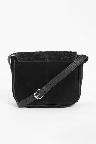 Black suede shop saddle bag