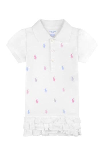 Baby Girls White Cotton Logo Polo Dress