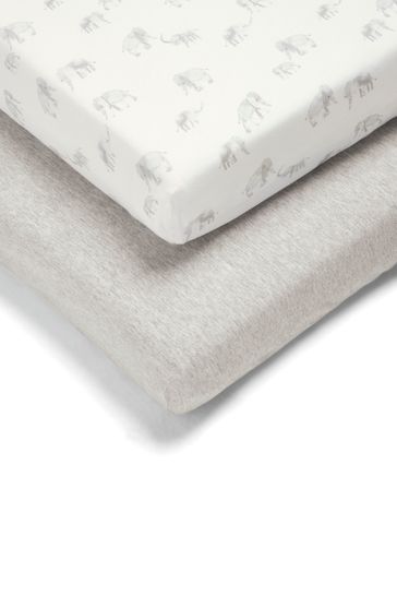 Mamas & Papas x 2 Pack Grey Gingham Fitted Cot Bed Sheets