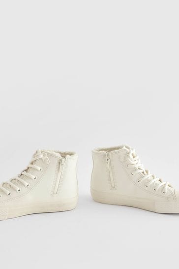 Buy White Faux Fur Lined Standard Fit F Lace Up High Top