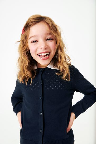 Navy pointelle cardigan hotsell