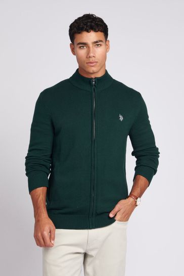 U.S. Polo Assn. Hombre Cárdigan de punto verde