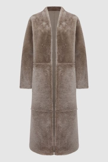 Reiss Light Grey Orla Reversible Leather Shearling Jacket