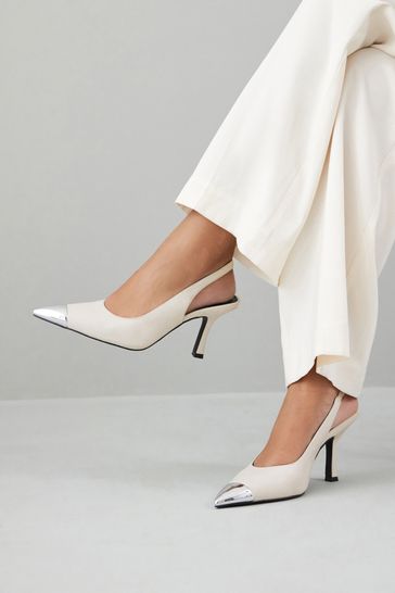 Buy Off White Forever Comfort Metallic Toe Slingback Heels from Next Luxembourg