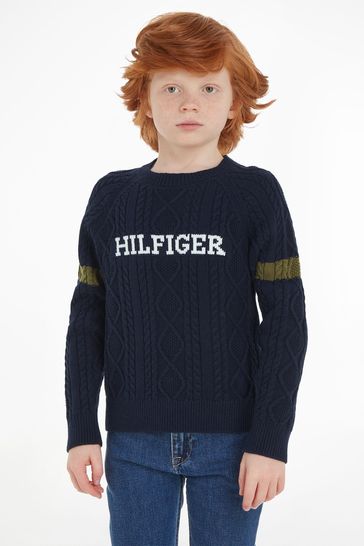 Buy Tommy Hilfiger Kids Blue Cable Sweater from Next Luxembourg