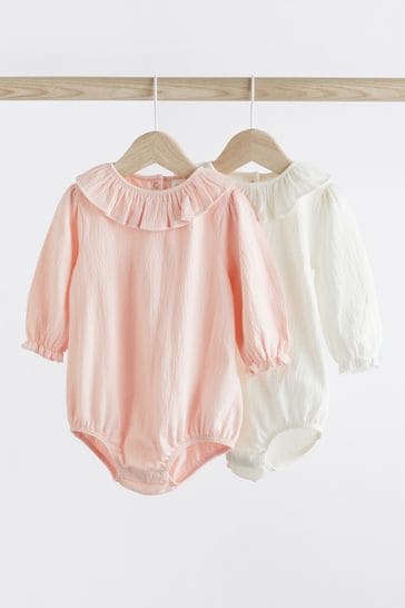 Pink and White Textured Baby Bodysuit 2 Pack