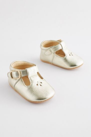 Gold Leather T-Bar Baby Shoes (0-24mths)