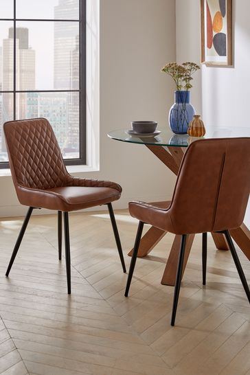 Set of 2 Faux Leather Tan Brown Hamilton Non Arm Dining Chairs