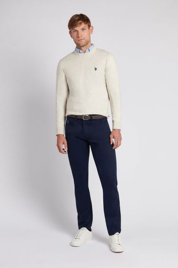 U.S. Polo Assn. Mens Cream Cotton Crew Neck Jumper