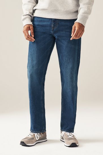 Buy Blue Mid Single Straight Fit Classic Stretch Jeans from Next USA