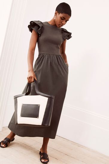 Buy Mint Velvet Green Ruffle Sleeve Midi Dress from Next Luxembourg