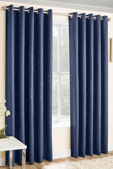 Enhanced Living Navy Blue Vogue Ready Made Thermal Blockout Eyelet Curtains