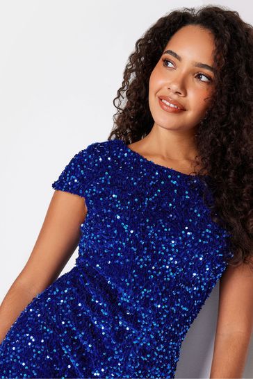 Buy M Co Blue Sequin Velvet Shift Dress from Next Malaysia