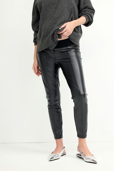 Buy Black Maternity Seamed Skinny Faux Leather Trousers from Next