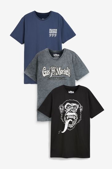 Gas Monkey Blue/Grey/Black Graphic T-Shirts 3 Pack