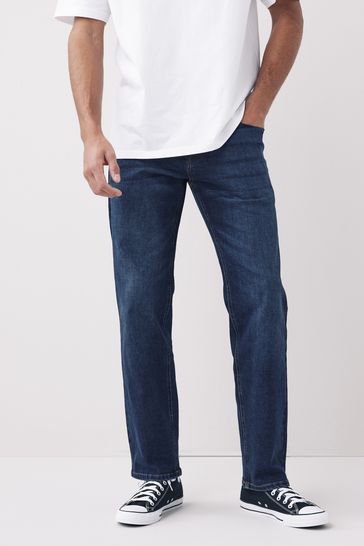 Mid Blue Relaxed Fit Motion Flex Stretch Jeans