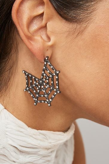 Buy Silver Tone Halloween Spider Web Hoop Earrings from Next Luxembourg