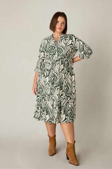 Live Unlimited Curve Green Abstract Print Button Through Shirt Dress