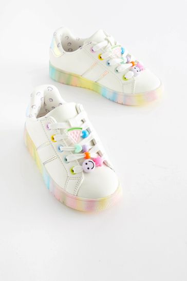 White Rainbow Beaded Chunky Lace-Up Trainers