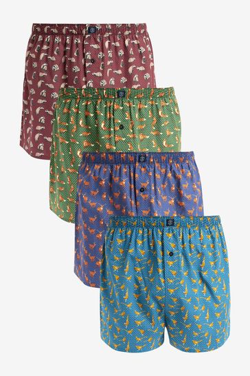 Woodland animal 4 pack Woven Pure Cotton Boxers