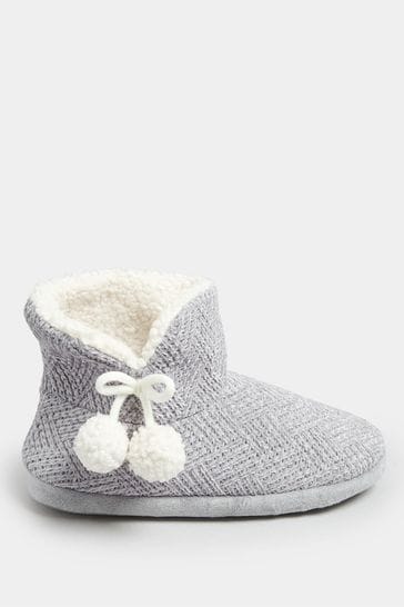 Yours Curve Grey Wide Fit Fluffy Chevron Boots Slippers