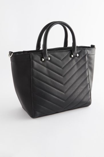 Buy Black Quilted Stud Front Tote Bag from Next Luxembourg
