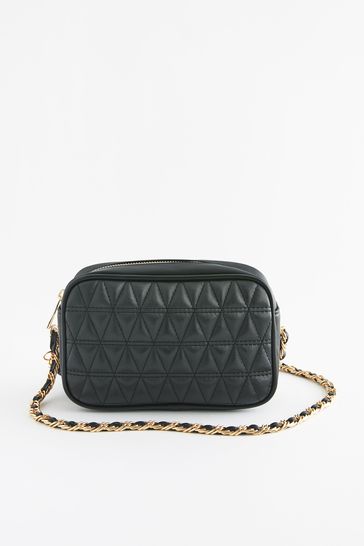 Black quilted online camera bag
