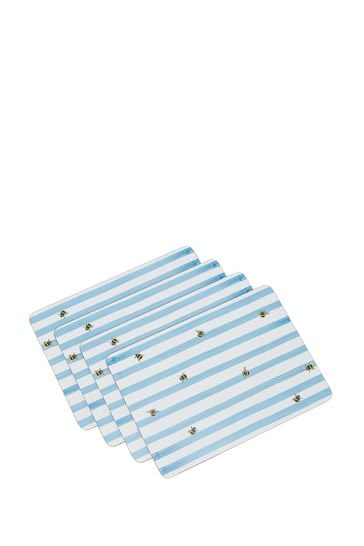 Joules Set of 4 Blue Corkback Bee Striped Placemats