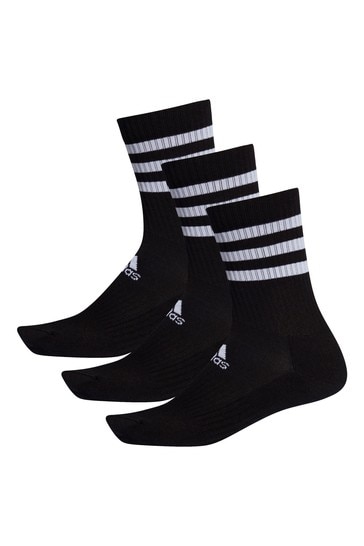 adidas Adult Black 3 Stripe Crew Socks Three Pack