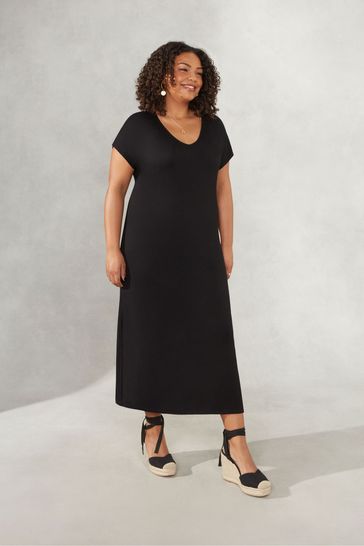 V neck black dress plus size clearance