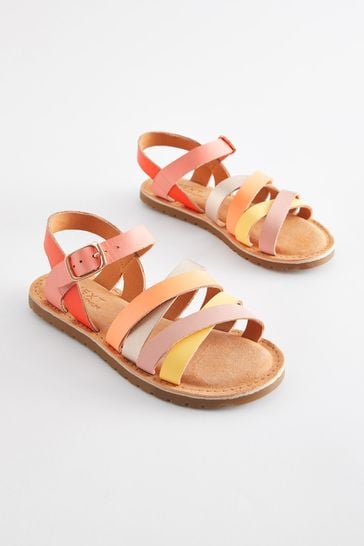 Pink Multicolour Leather Strappy Sandals