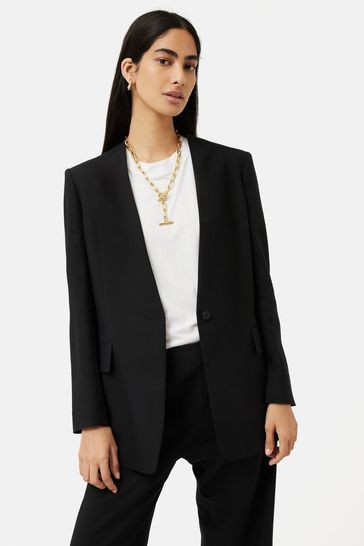 Collarless clearance black blazer