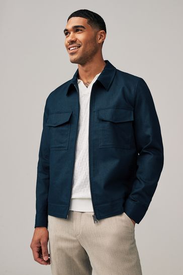 Navy Blue Linen Blend Shacket