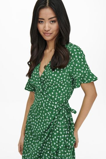 Buy ONLY Green Polka Dot Wrap Mini Dress from Next Bahrain
