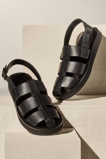 Black Premium Leather Fisherman Sandals
