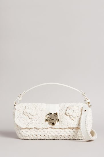 Ted Baker Medium Magnia White Knitted Crochet Shoulder Bag