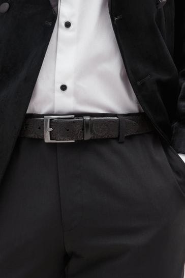 Black Leather Paisley Patterned Belt