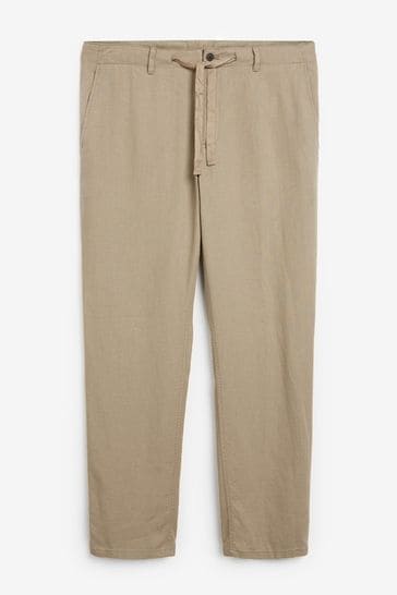 Buy Stone Brown Linen Blend Drawstring Trousers from Next Denmark